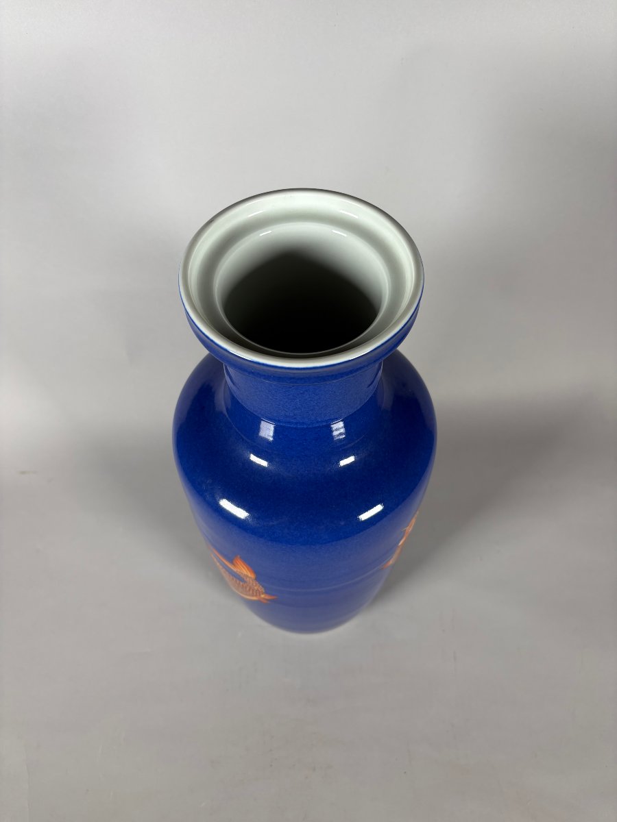 China, 19th Century Porcelain Scroll Vase Decorated With Carp On A Powder-blue Background-photo-3