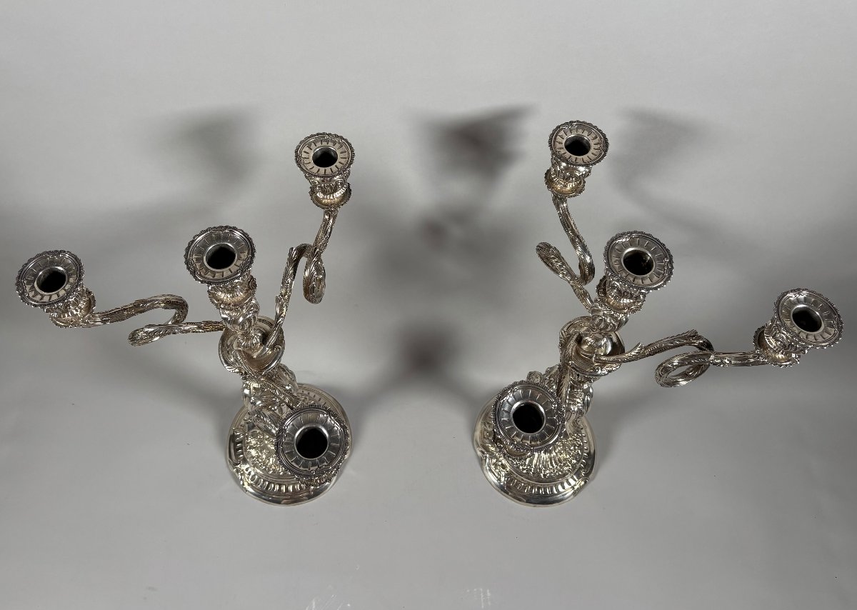 Paire de Candélabres rocailles en argent massif 950 Style Louis XV  XVIIIeme siècle -photo-2