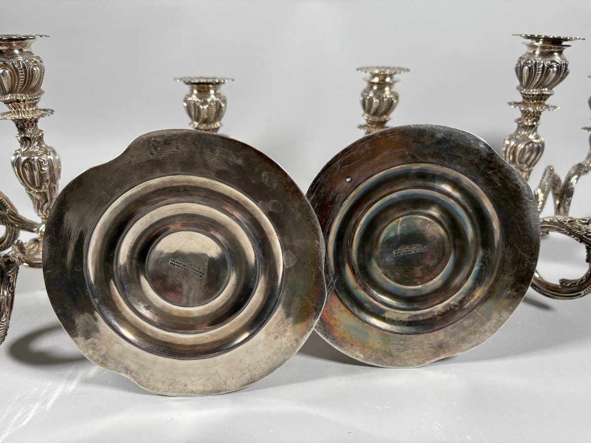 Paire de Candélabres rocailles en argent massif 950 Style Louis XV  XVIIIeme siècle -photo-4