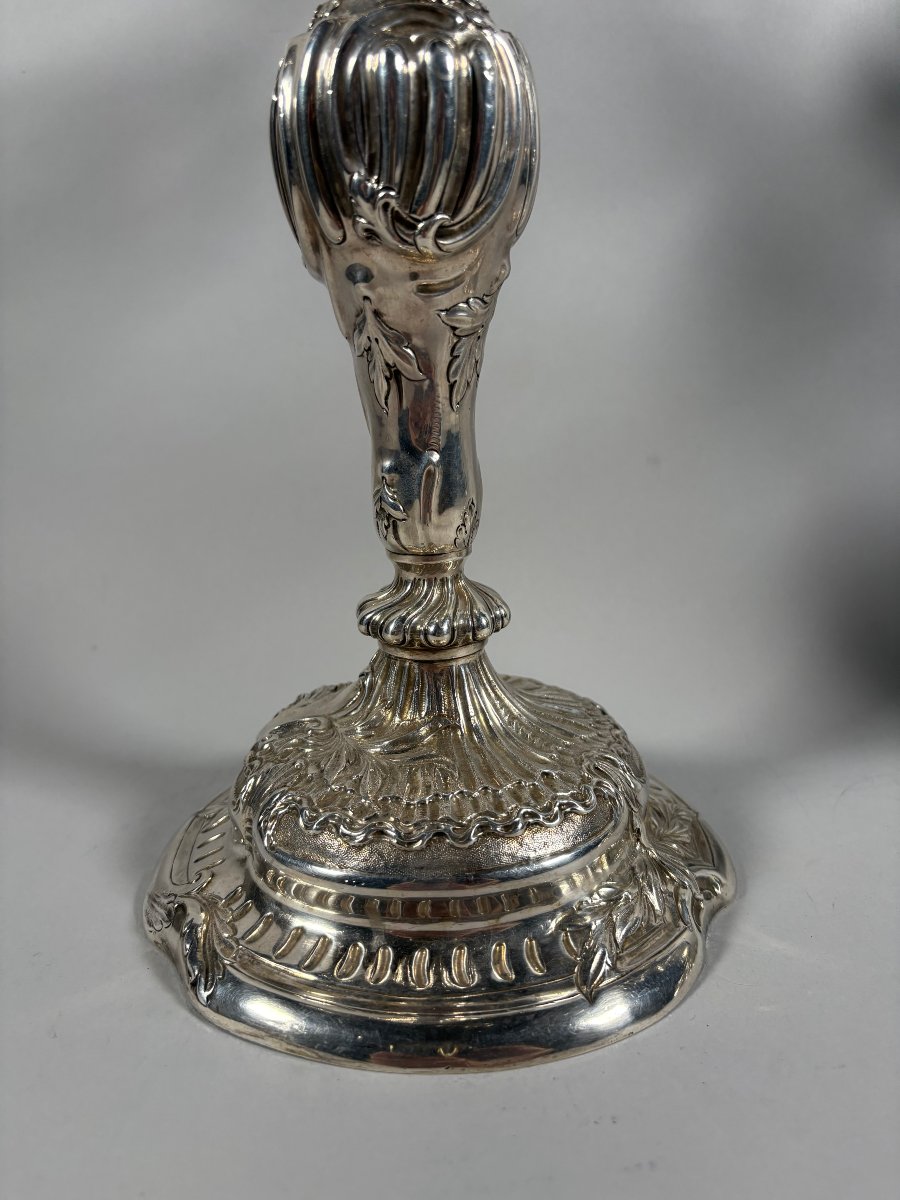 Paire de Candélabres rocailles en argent massif 950 Style Louis XV  XVIIIeme siècle -photo-2