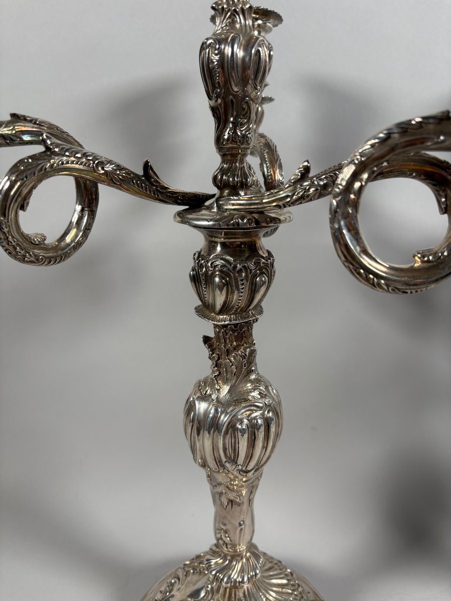 Paire de Candélabres rocailles en argent massif 950 Style Louis XV  XVIIIeme siècle -photo-3