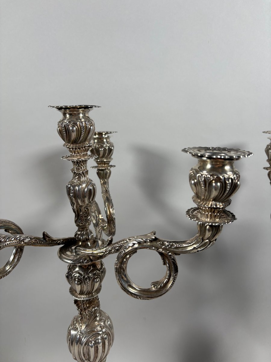 Paire de Candélabres rocailles en argent massif 950 Style Louis XV  XVIIIeme siècle -photo-4