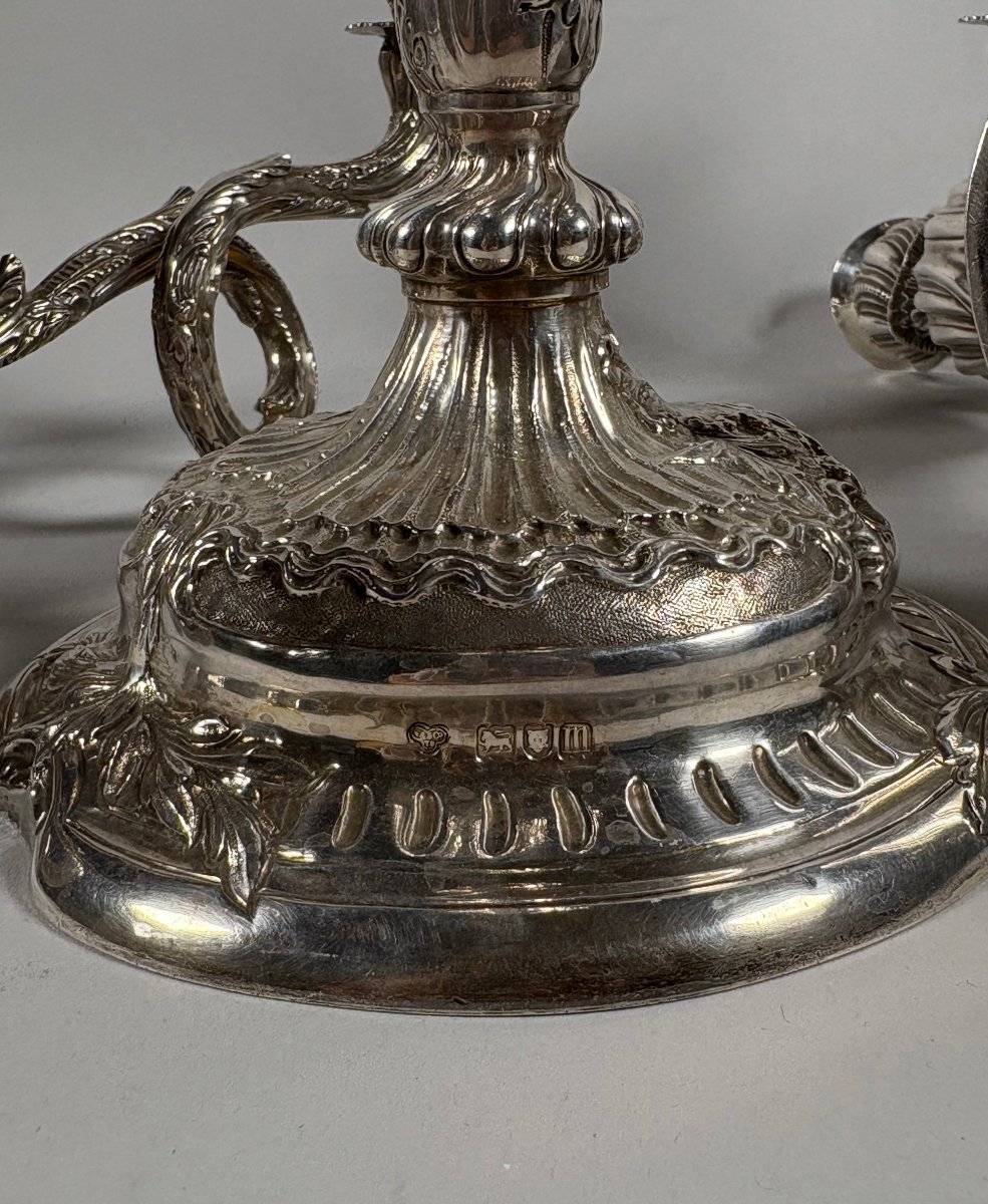 Paire de Candélabres rocailles en argent massif 950 Style Louis XV  XVIIIeme siècle -photo-7