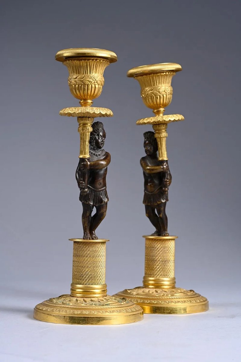  Pair Of Nubian Candlesticks, Early 19th Century, Directoire Period -photo-2
