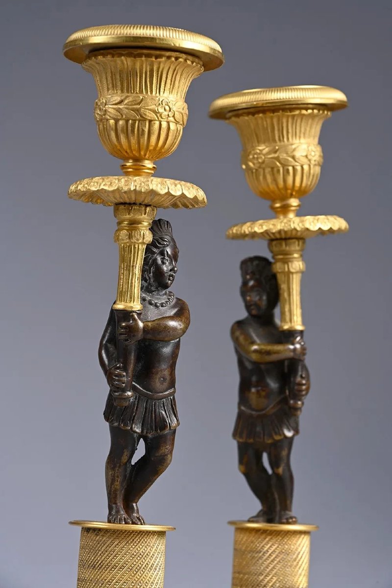  Pair Of Nubian Candlesticks, Early 19th Century, Directoire Period -photo-3