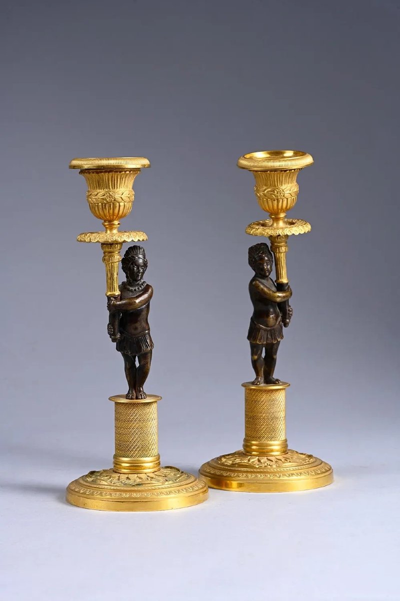 Pair Of Nubian Candlesticks, Early 19th Century, Directoire Period 