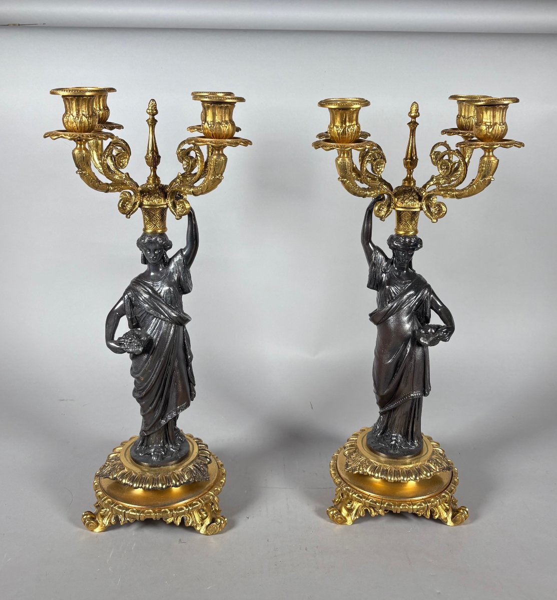 Pair Of Napoleon III-style Candelabra Featuring Women In Antique Style -photo-2