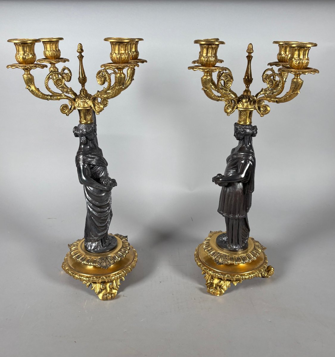 Pair Of Napoleon III-style Candelabra Featuring Women In Antique Style -photo-3