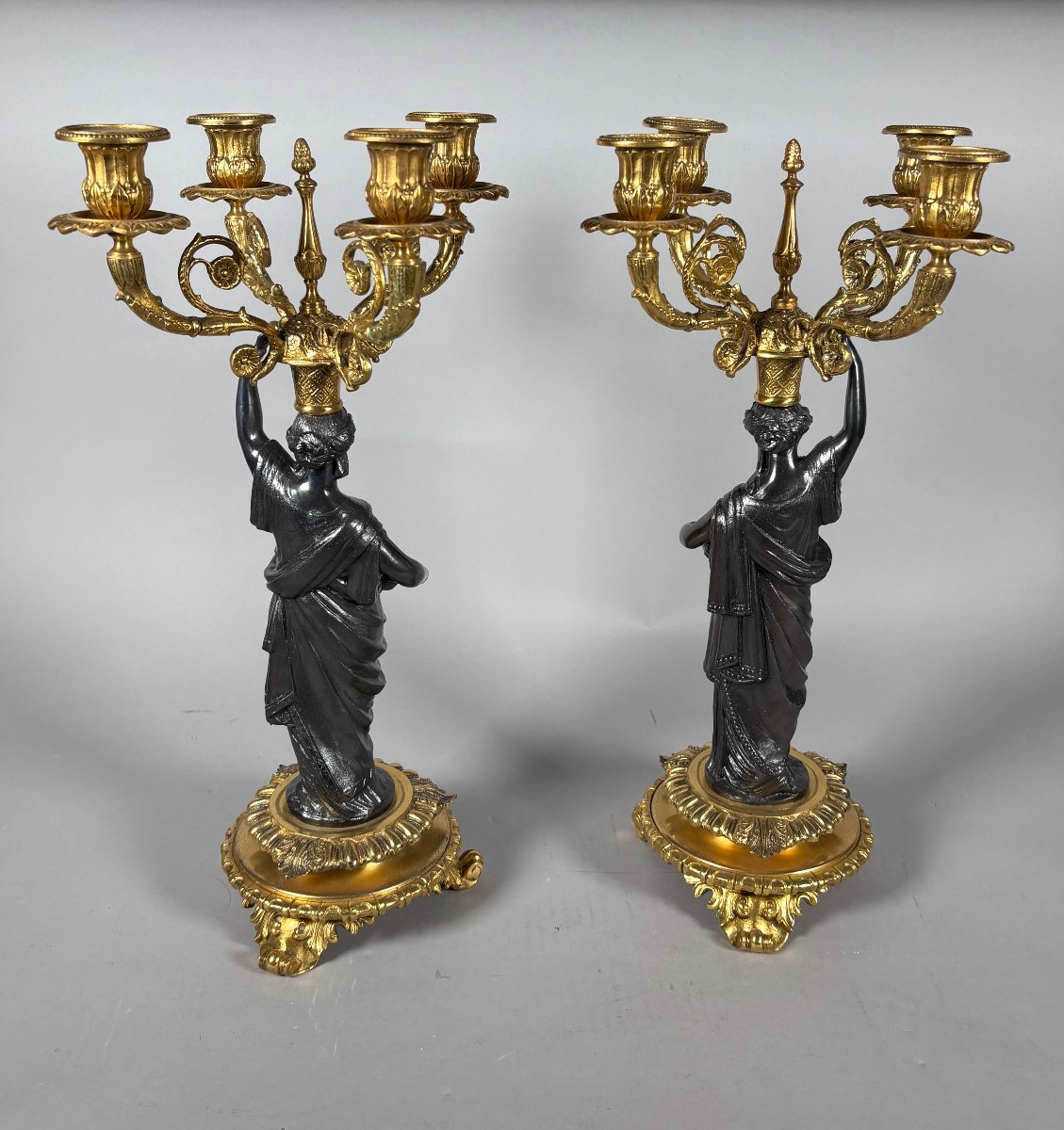 Pair Of Napoleon III-style Candelabra Featuring Women In Antique Style -photo-4