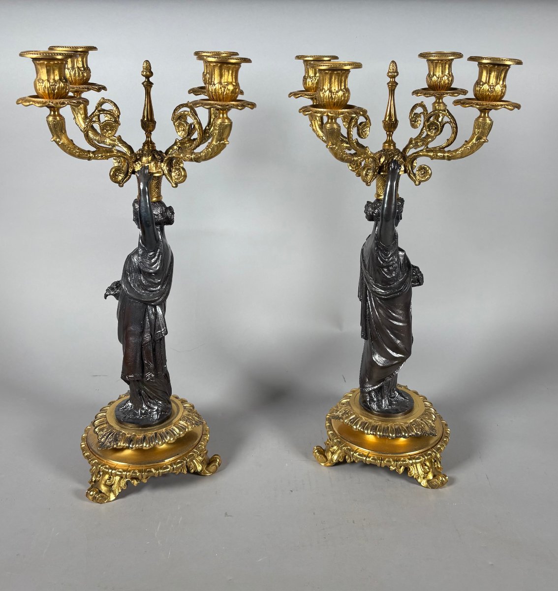 Pair Of Napoleon III-style Candelabra Featuring Women In Antique Style -photo-1