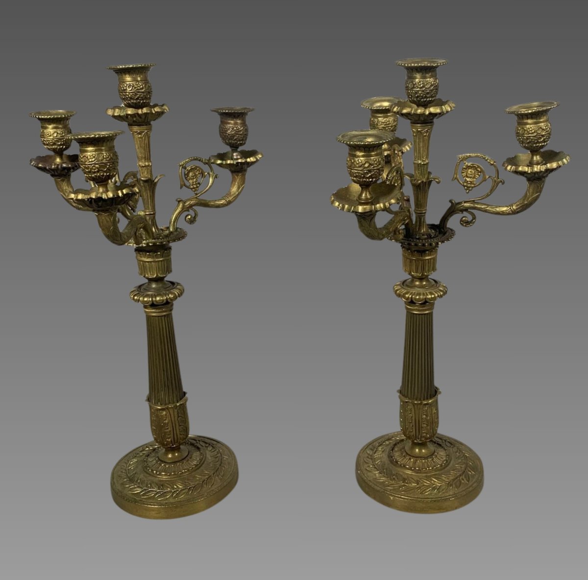 Paire De Candelabres En Bronze style Restauration XIXeme Siecle -photo-2