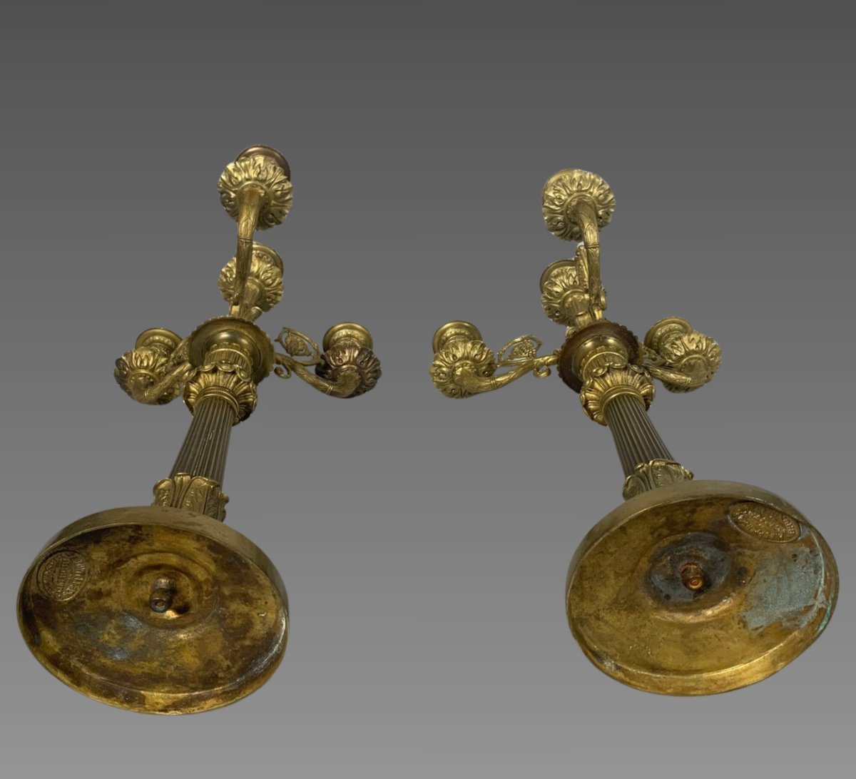 Paire De Candelabres En Bronze style Restauration XIXeme Siecle -photo-3