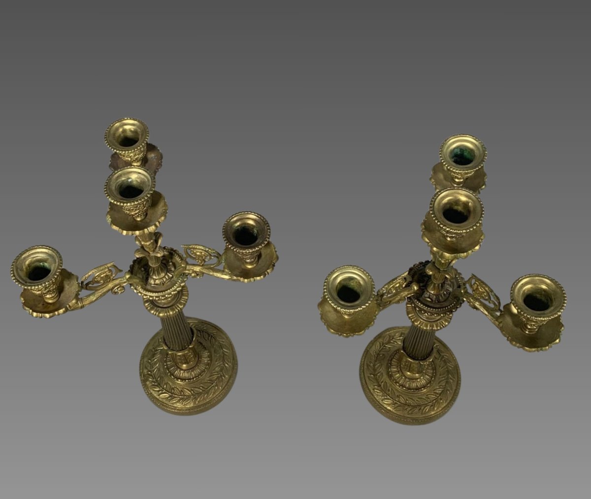 Paire De Candelabres En Bronze style Restauration XIXeme Siecle -photo-4