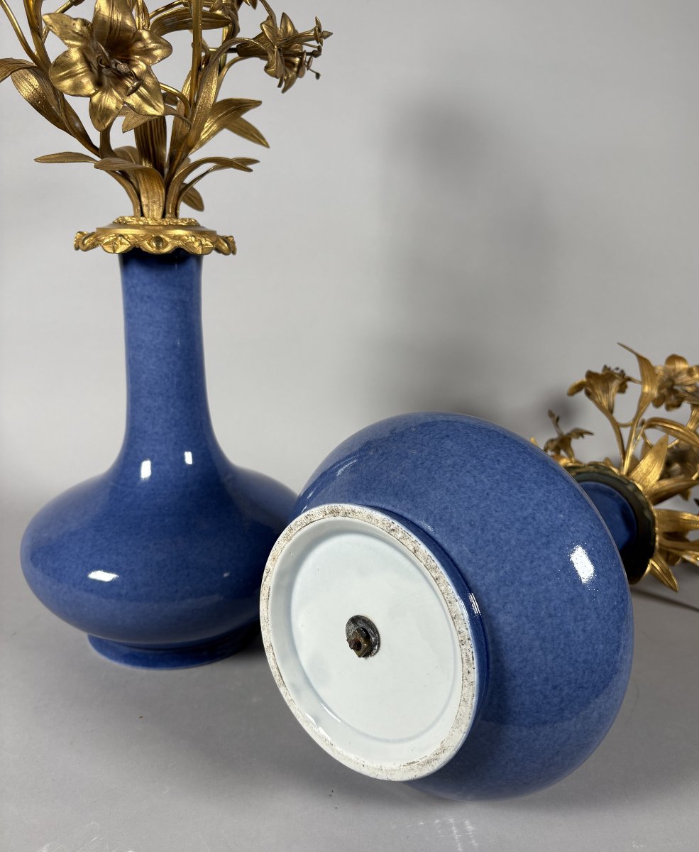 Paire de candélabres aux fleurs de style louis XV Epoque Napoleon III-photo-2