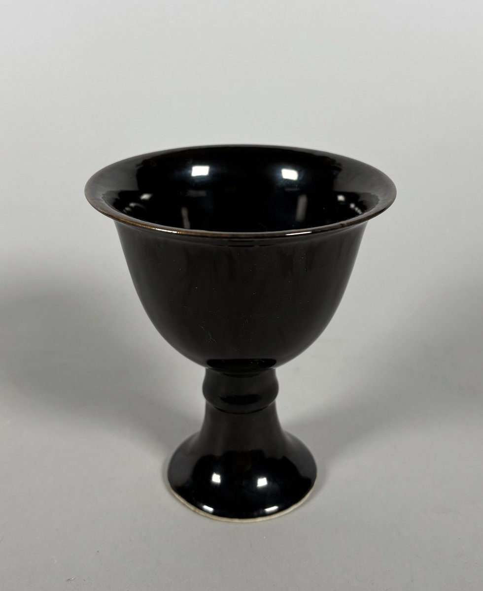 Coupe sur pied en porcelaine monochrome noir  XVIIIème siècle Chine-photo-4