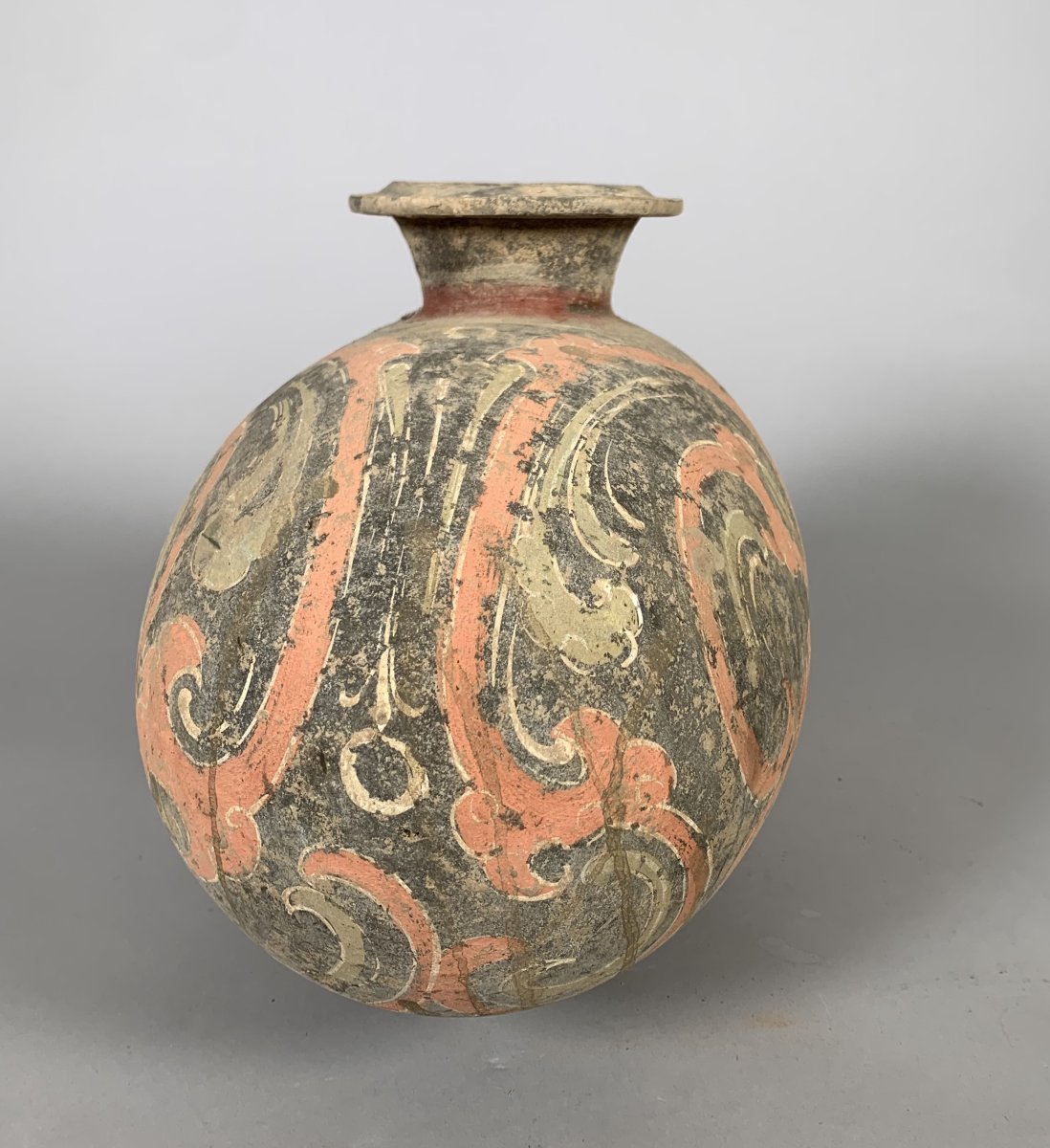 Vase Cocon en terre  polychrome  Dynastie HAN antérieur (206 BC- 220 AC). Chine Antique-photo-4