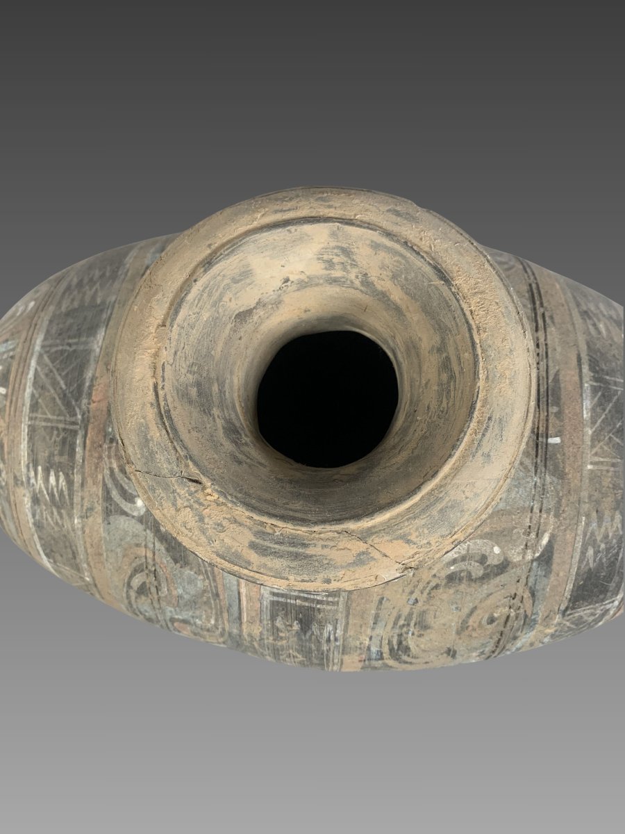 Polychrome Earthenware "cocon" Vase, Early Han Dynasty (206 Bc–220 Ad). Ancient China-photo-2