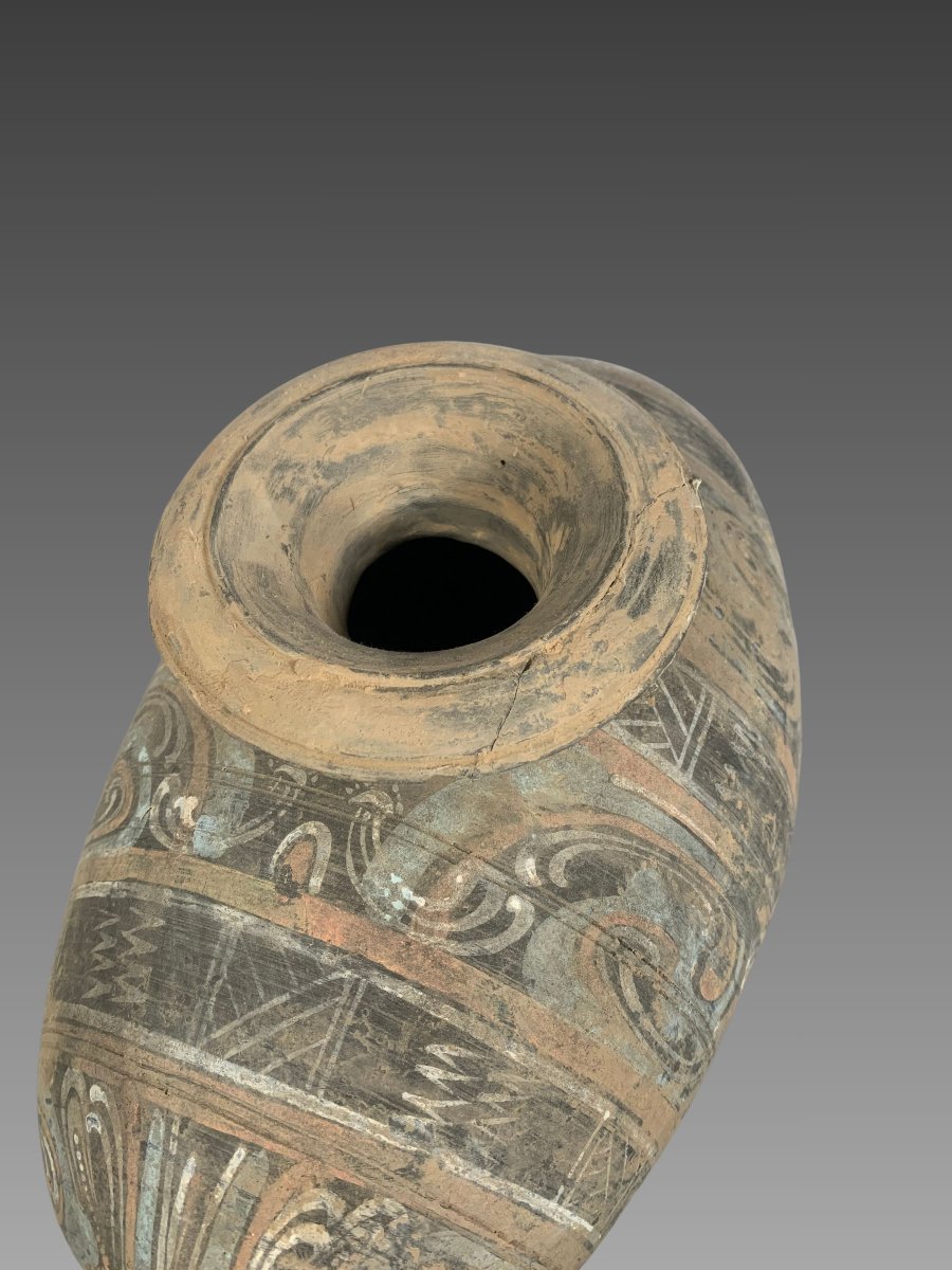 Polychrome Earthenware "cocon" Vase, Early Han Dynasty (206 Bc–220 Ad). Ancient China-photo-4