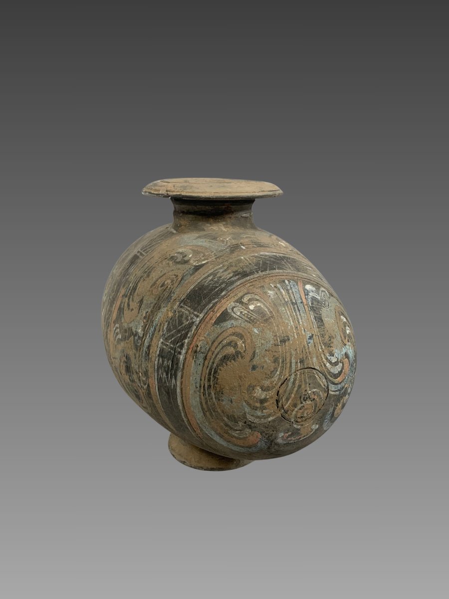 Polychrome Earthenware "cocon" Vase, Early Han Dynasty (206 Bc–220 Ad). Ancient China-photo-2