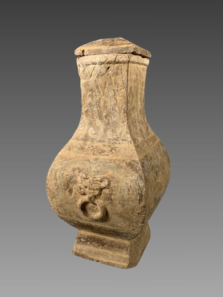 Polychrome Terracotta Vase, Early Han Dynasty (206 Bc–220 Ad). Ancient China-photo-2