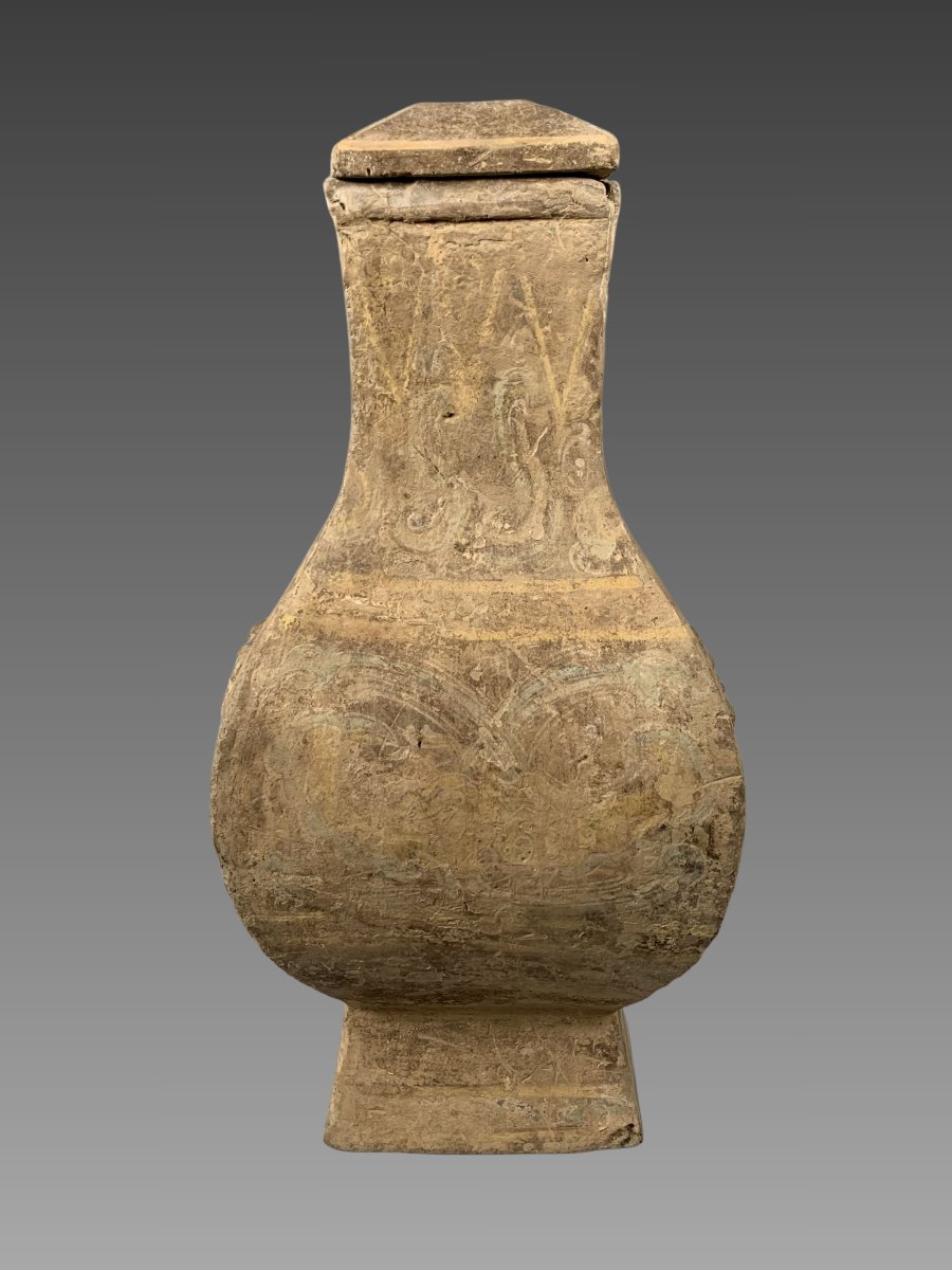 Polychrome Terracotta Vase, Early Han Dynasty (206 Bc–220 Ad). Ancient China-photo-2
