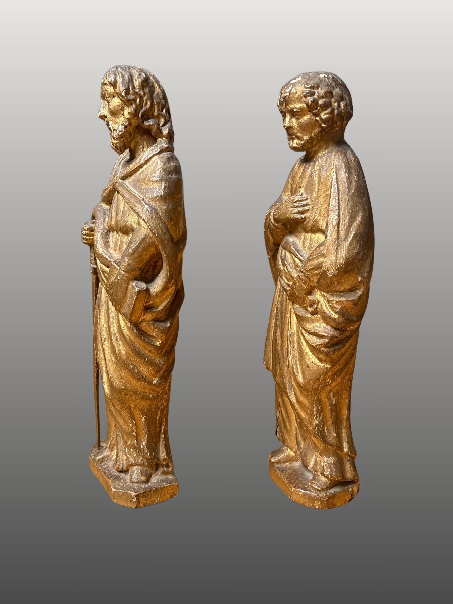 Saints Peter And Paul: 17th-century Gilded Stucco Wood Sculpture  -photo-2