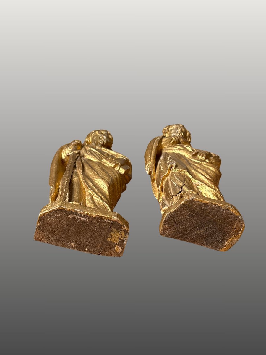 Saints Peter And Paul: 17th-century Gilded Stucco Wood Sculpture  -photo-3