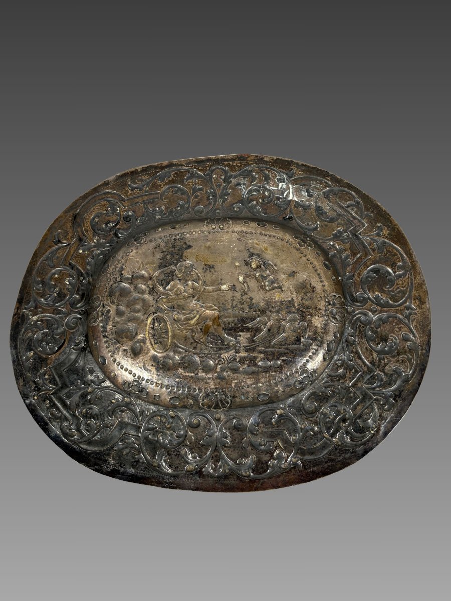 17th-century Silver-plated Bronze Offering Dish: Venus's Chariot Drawn By Cupid-photo-4