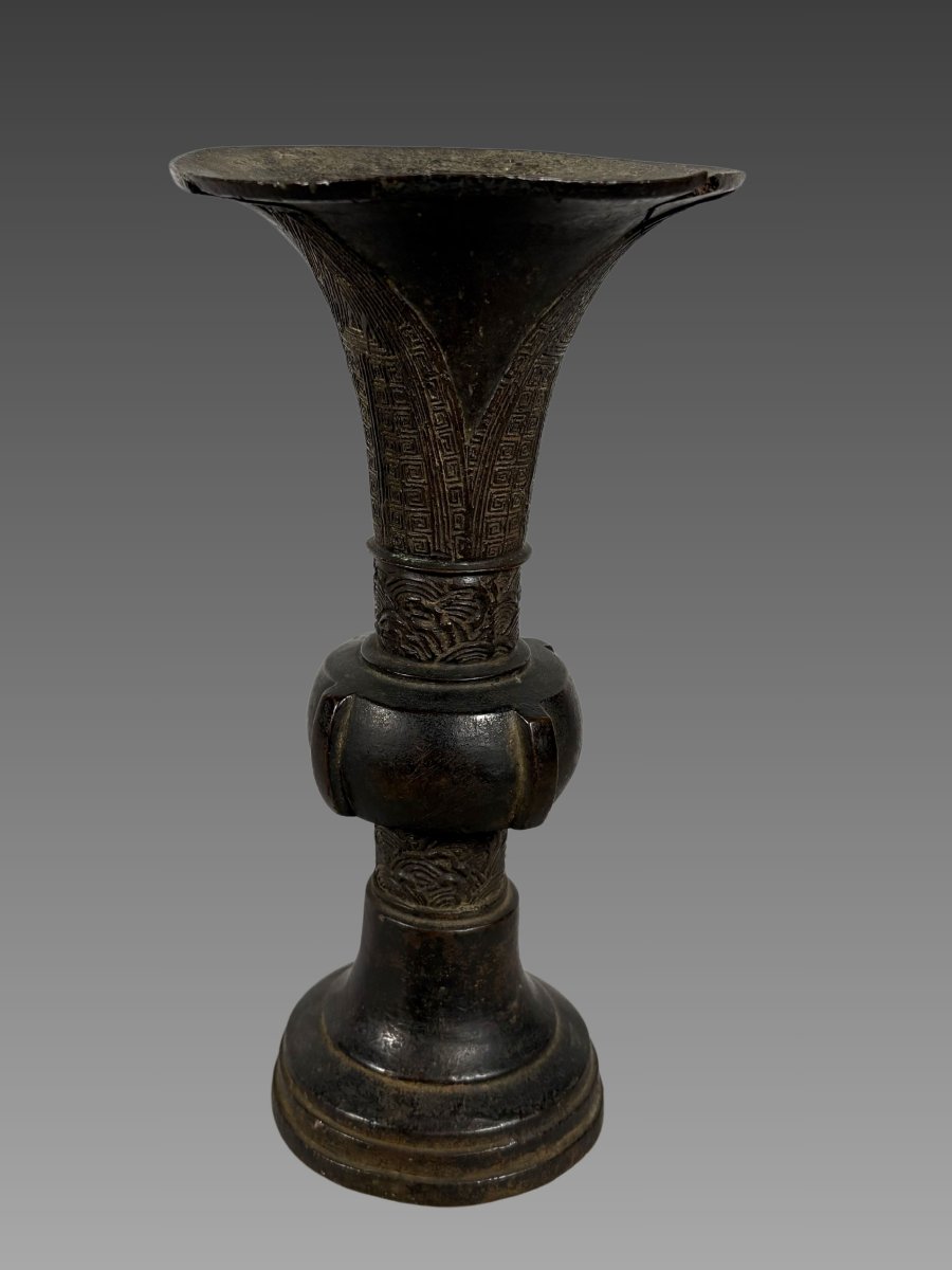 Vase Gu en bronze Dynastie Song (960-1279) Chine antique-photo-2
