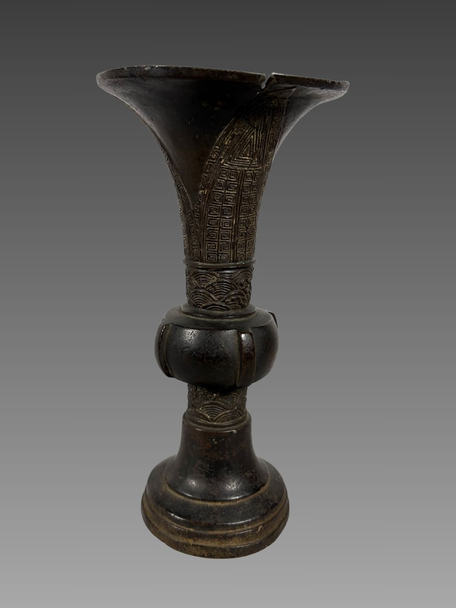 Vase Gu en bronze Dynastie Song (960-1279) Chine antique-photo-2