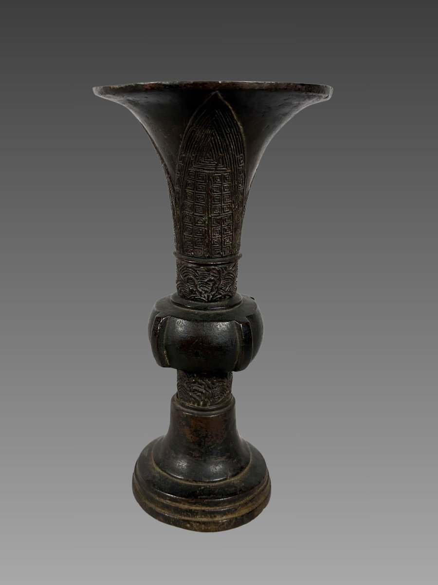 Vase Gu en bronze Dynastie Song (960-1279) Chine antique-photo-3