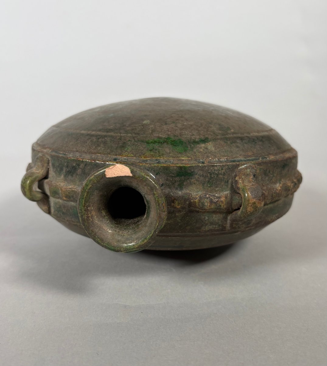 Green-glazed Earthenware Water Bottle Of A Nomadic Horseman, Tang Dynasty, China (618–907) -photo-4