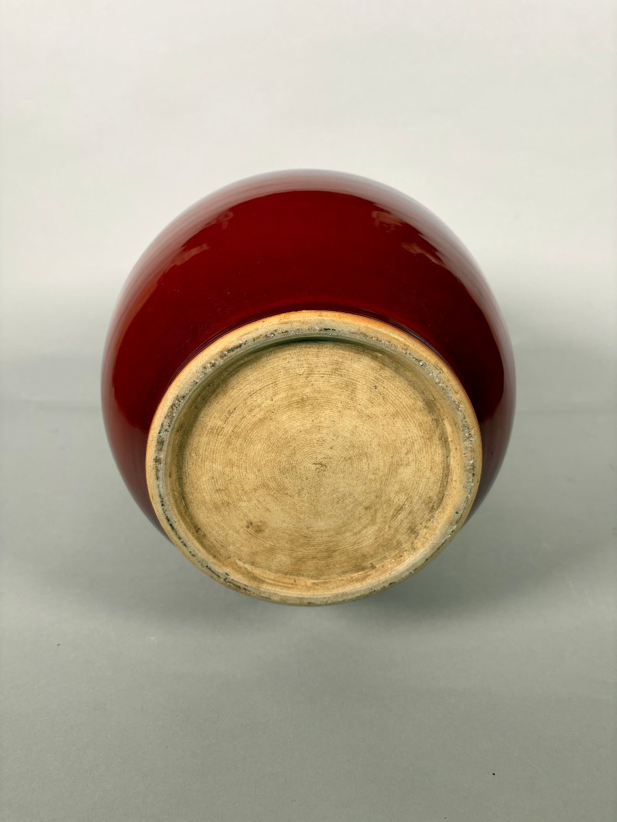 Large "ox Blood" Red Porcelain Vase - Qing Dynasty, China. 19th Century-photo-2