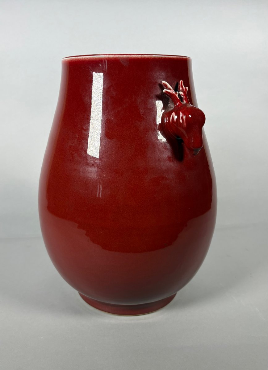 Large "ox Blood" Red Porcelain Vase - Qing Dynasty, China. 19th Century-photo-3