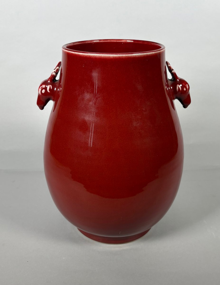 Large "ox Blood" Red Porcelain Vase - Qing Dynasty, China. 19th Century-photo-4