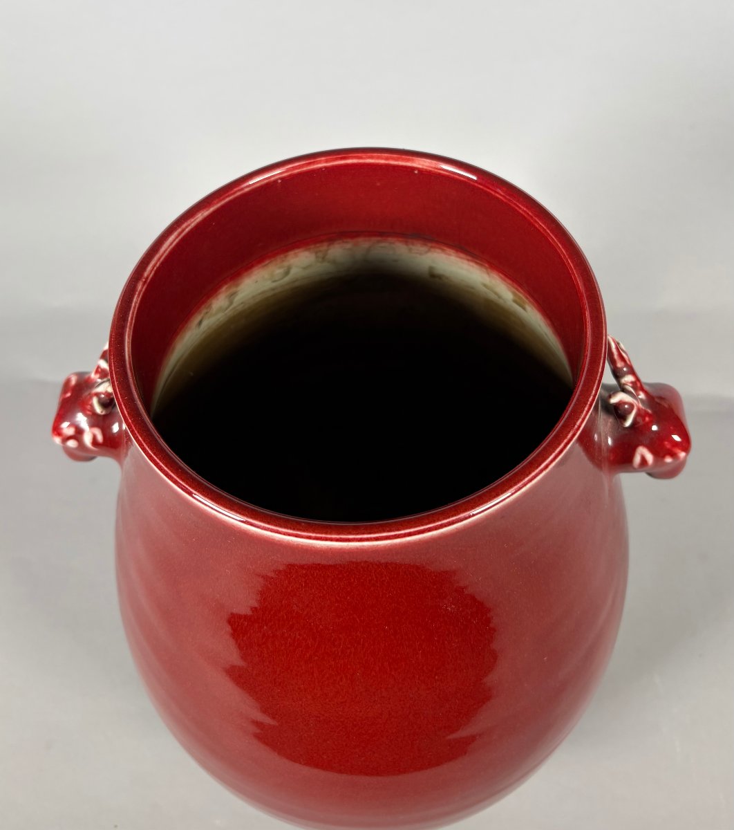 Large "ox Blood" Red Porcelain Vase - Qing Dynasty, China. 19th Century-photo-1