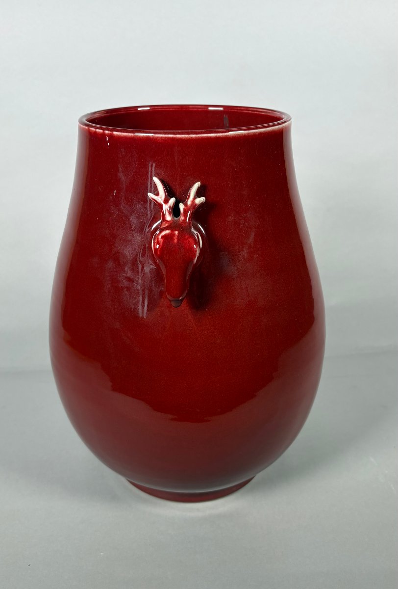 Large "ox Blood" Red Porcelain Vase - Qing Dynasty, China. 19th Century-photo-2