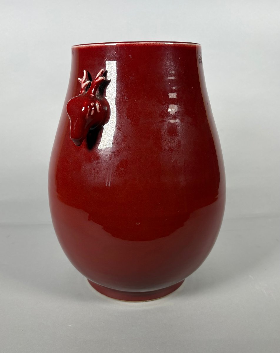 Large "ox Blood" Red Porcelain Vase - Qing Dynasty, China. 19th Century-photo-3