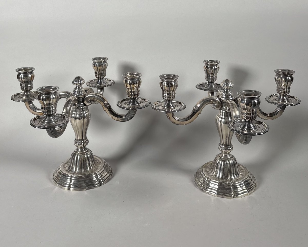Paire de Candélabres en argent massif 950 style Louis XVI  -photo-2