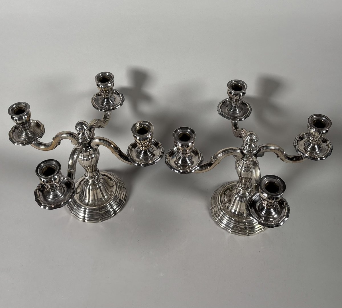Paire de Candélabres en argent massif 950 style Louis XVI  -photo-4