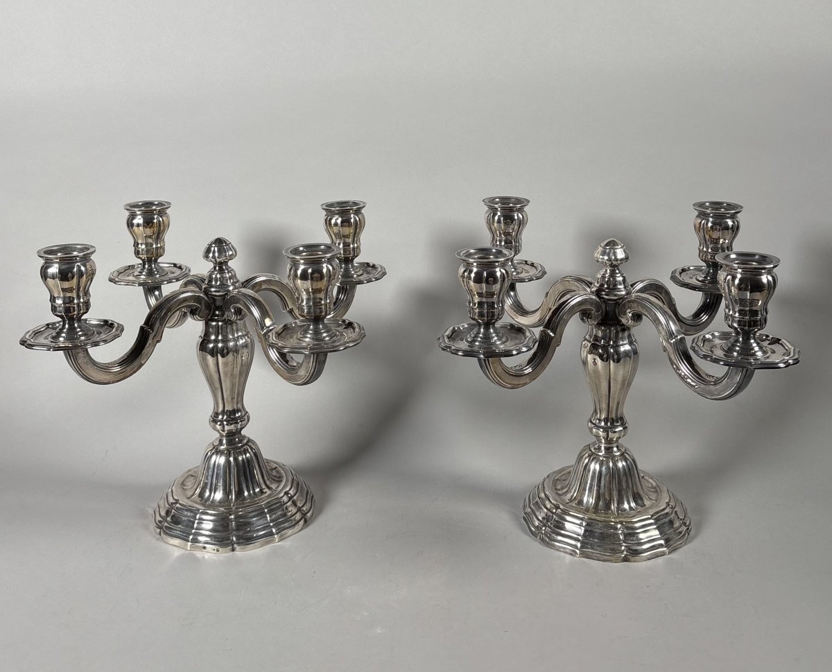 Paire de Candélabres en argent massif 950 style Louis XVI  