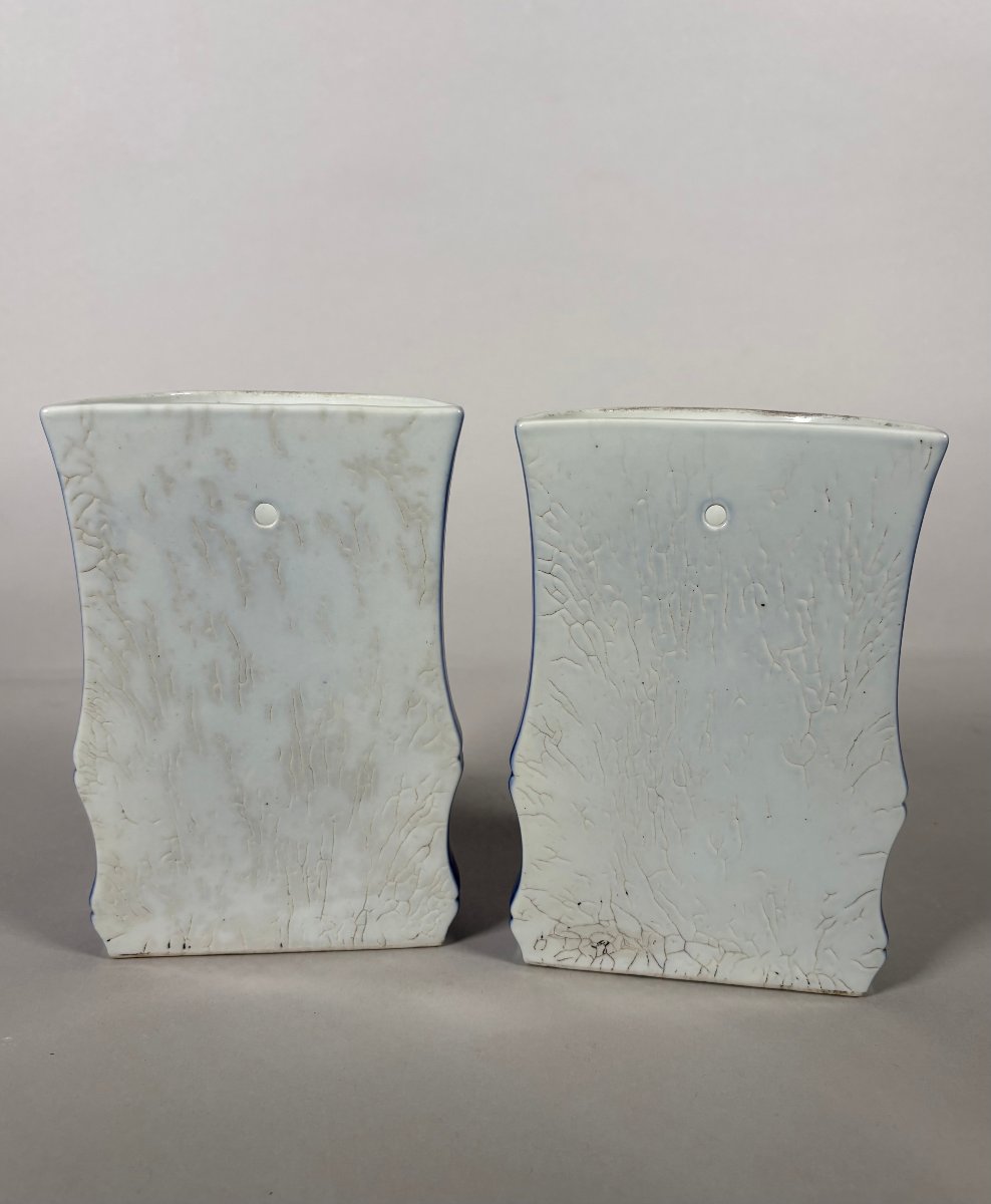 Pair Of Monochrome Blue Porcelain Wall Vases - Qing Dynasty, China, 19th Century-photo-4