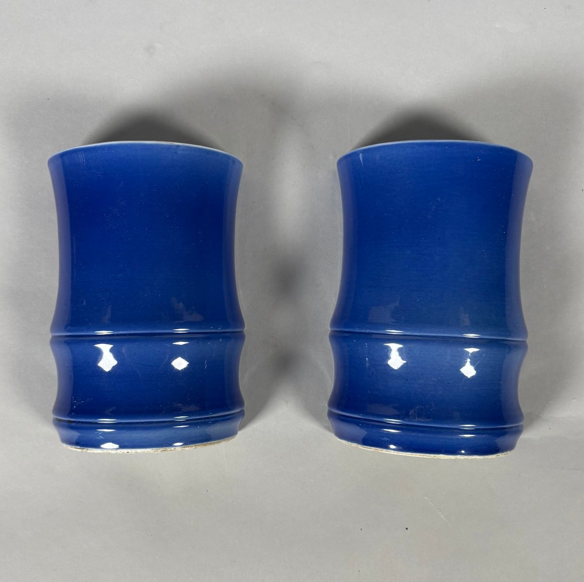 Pair Of Monochrome Blue Porcelain Wall Vases - Qing Dynasty, China, 19th Century