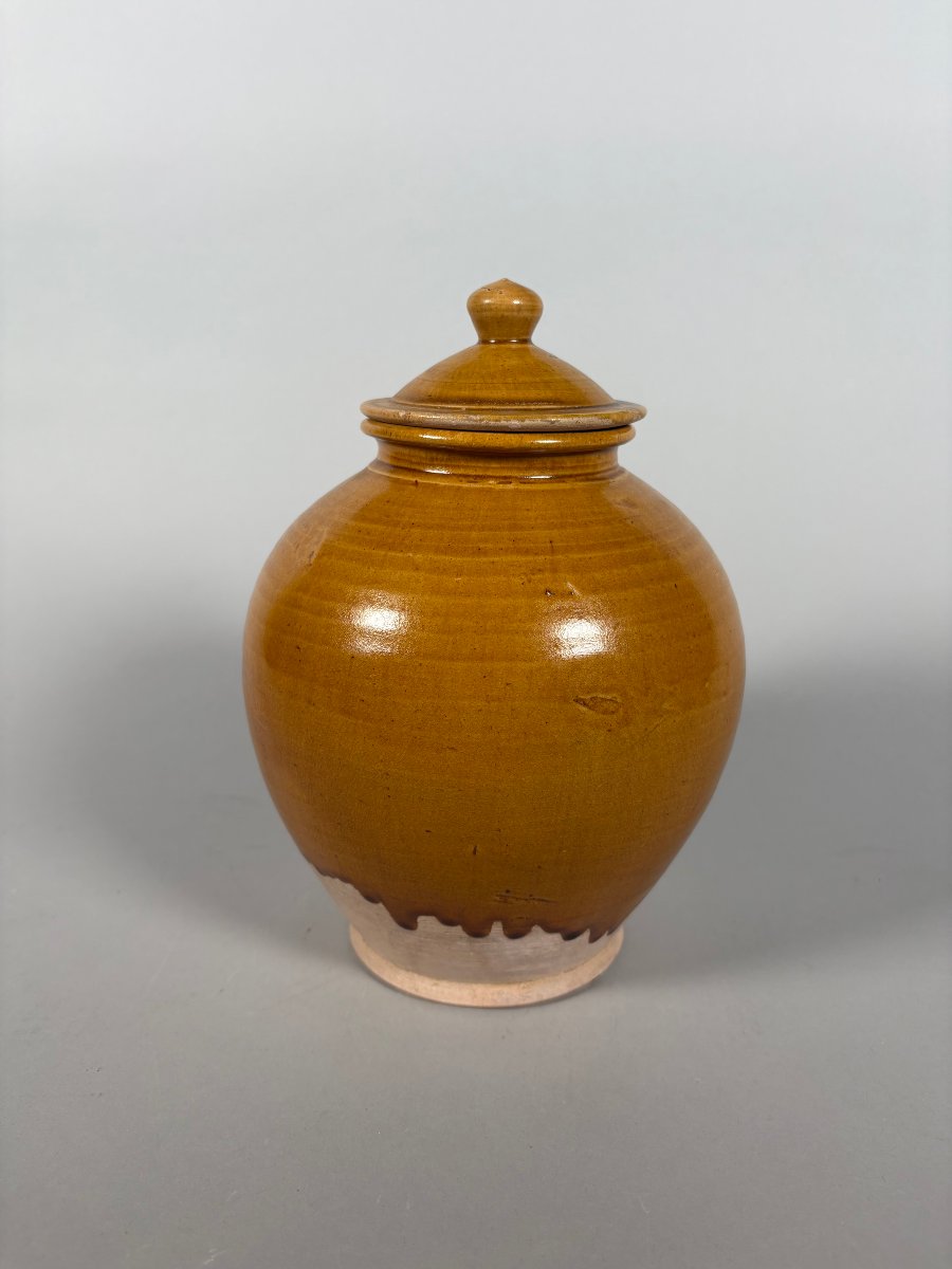 Covered Terracotta Vase With Amber Glaze From The Tang Dynasty (618–907)