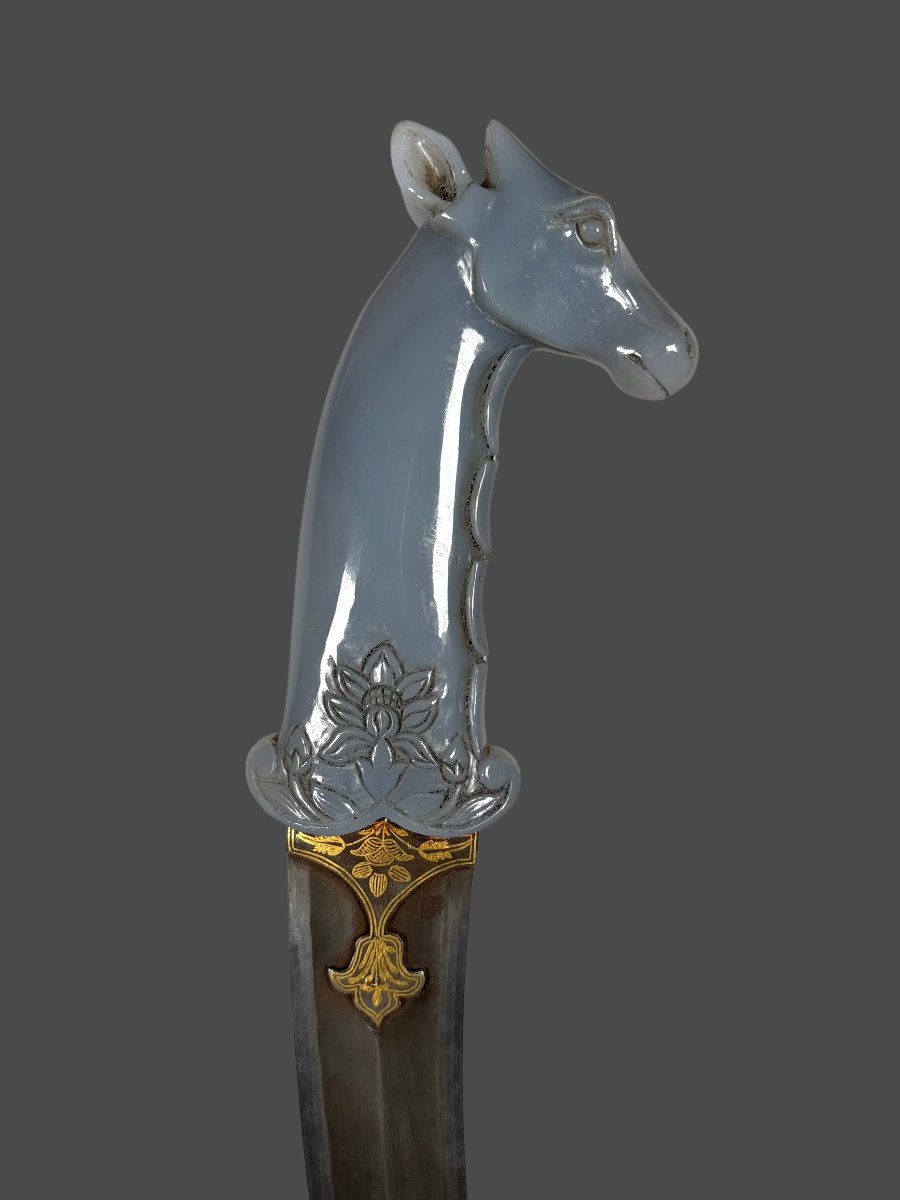 Poignard Khanjar en calcédoine a tete de girafe INDE Dynastie Mughal (1526-1857)-photo-3