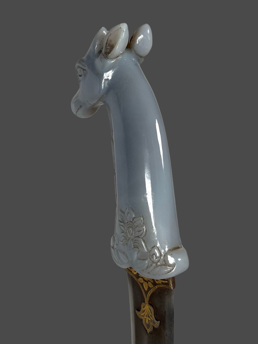 Poignard Khanjar en calcédoine a tete de girafe INDE Dynastie Mughal (1526-1857)-photo-4
