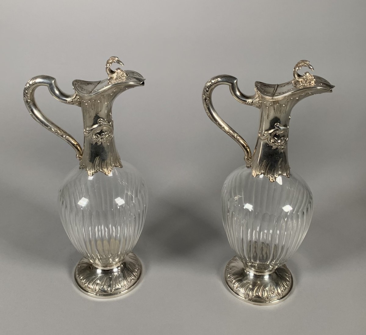 Pair Of Crystal And Rocaille Silver Water Jugs, 19th Century -photo-4