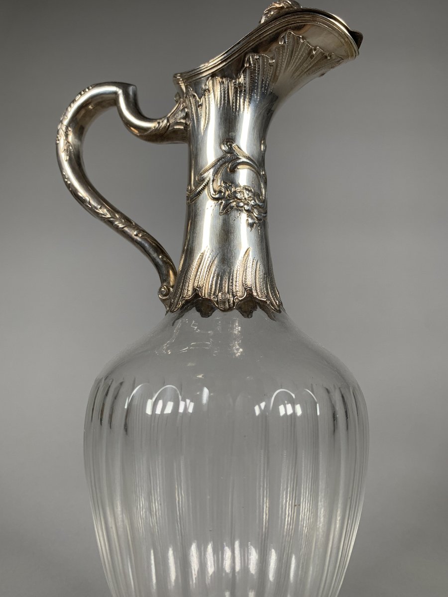 Pair Of Crystal And Rocaille Silver Water Jugs, 19th Century -photo-1