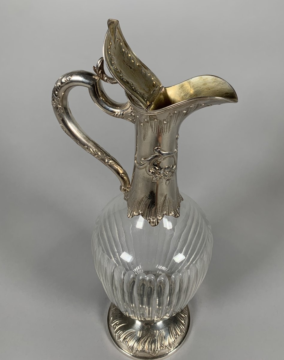Pair Of Crystal And Rocaille Silver Water Jugs, 19th Century -photo-2