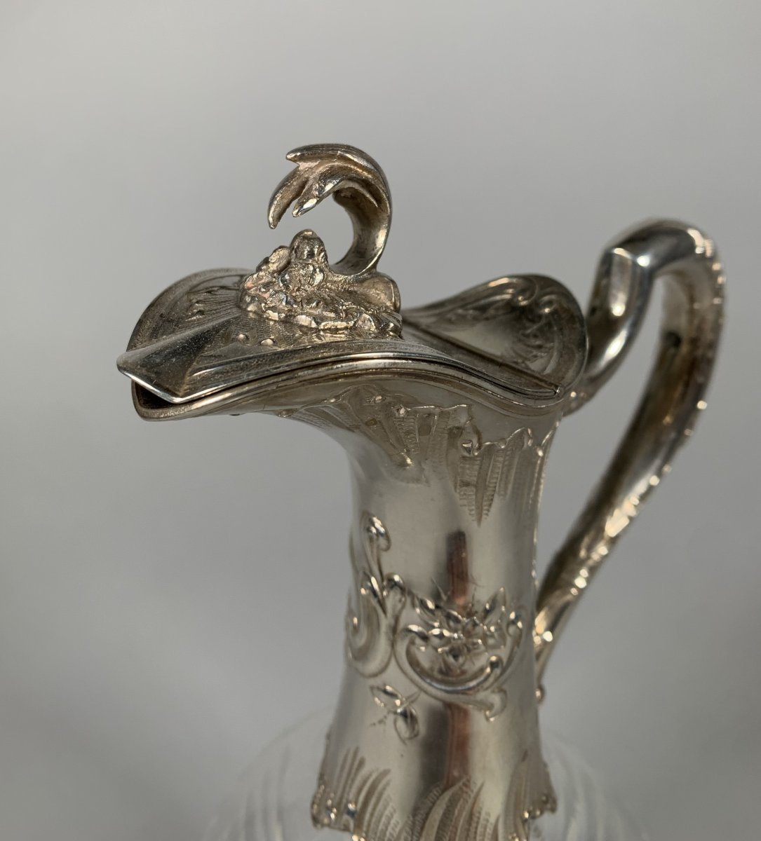 Pair Of Crystal And Rocaille Silver Water Jugs, 19th Century -photo-3